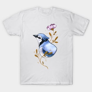 Blue Jay and his Purple Flower T-Shirt